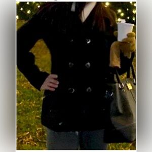 KENNETH COLE Women’s Black Double Breasted Peacoat Wool Blend Size 8